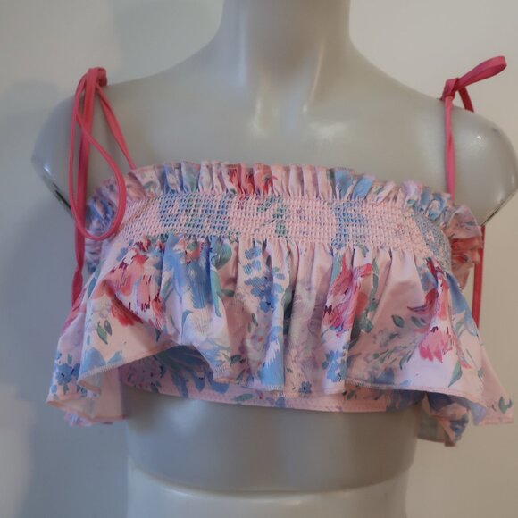 Womens LoveShackFancy Pink Blue Floral Print Swim Bikini Top XS - Picture 1 of 7